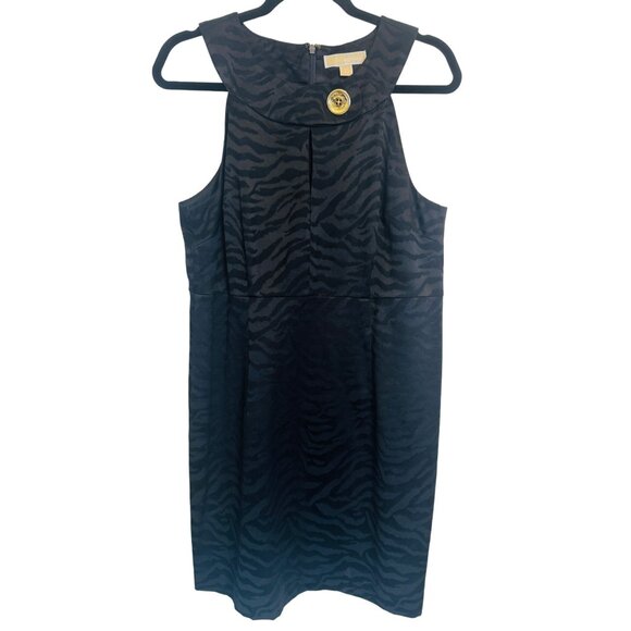 Michael Kors 10 Black Zebra Print Sleeveless Dress Polyester Cotton Blend - Picture 1 of 15